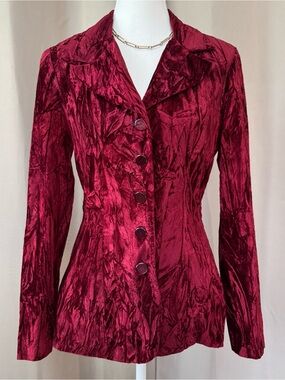 Women's Vintage Crushed Velvet Burgundy Fitted Blazer